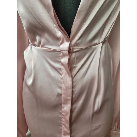 Fashion Nova Shirt Dress Women's Size Large Pink Polyester Long Sleeves - Picture 4 of 13